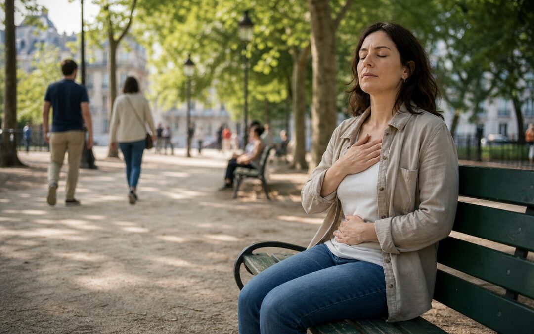 Personne utilisant un exercice d'ancrage sur un banc dans un parc