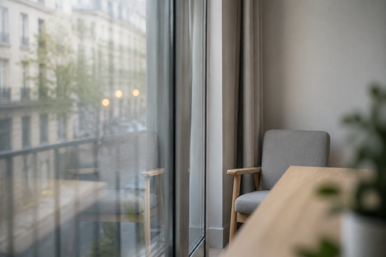 Fauteuil pr?s d?une fen?tre avec reflet flou, image illustrant la sensation de d?r?alisation