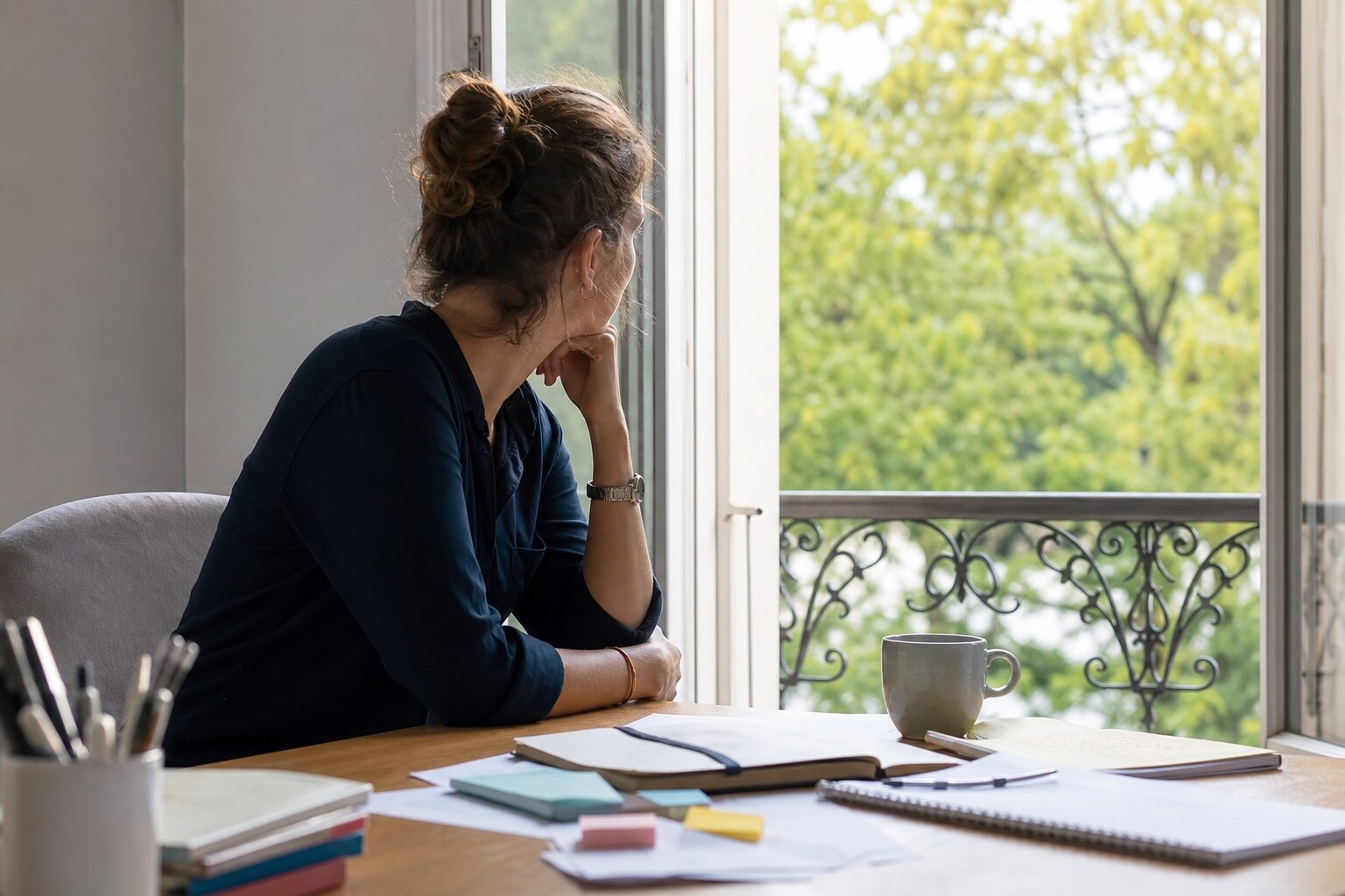 Scène humaine illustrant : Pourquoi ai-je l'impression que mon cerveau ne s'arrête jamais ? Comprendre le cerveau anxieux en surchauffe