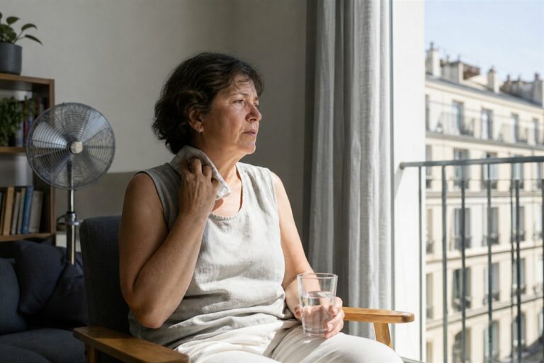 Femme cherchant à se rafraîchir pendant une forte chaleur