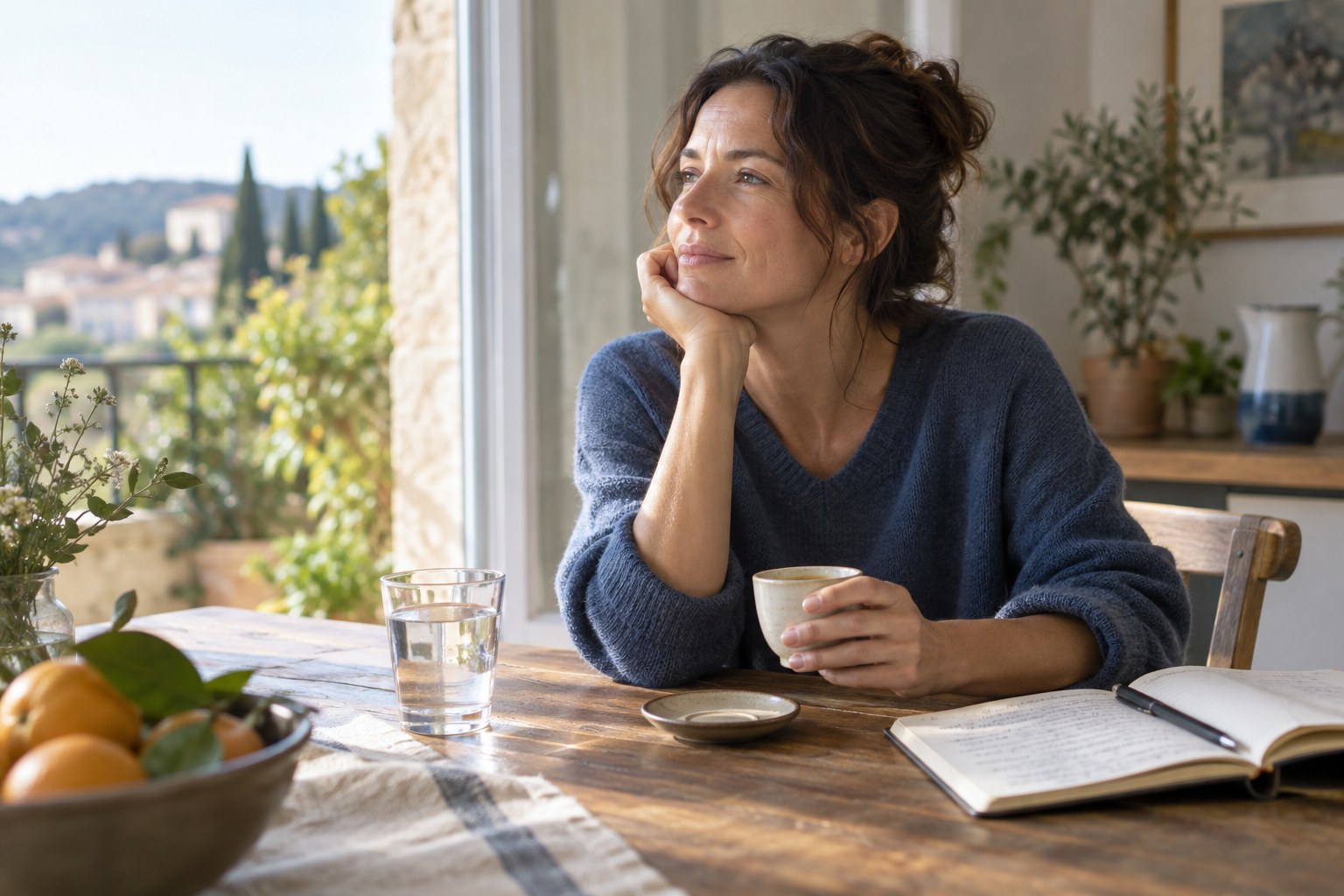 Petite tasse de café et carnet pour observer ses habitudes.
