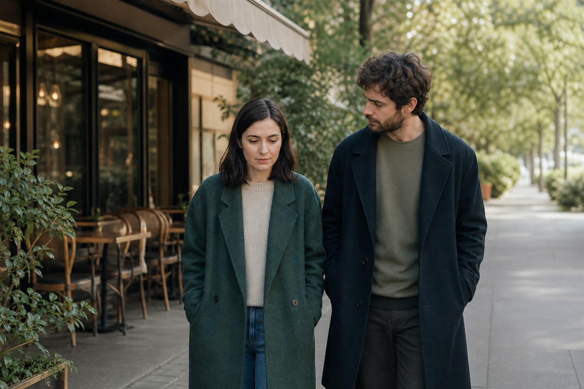 Deux proches marchant ensemble dans une rue calme.